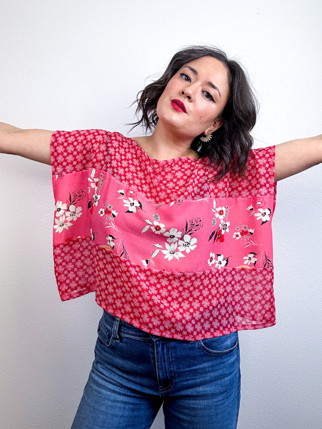 Scrappy Crop Red Pink Floral