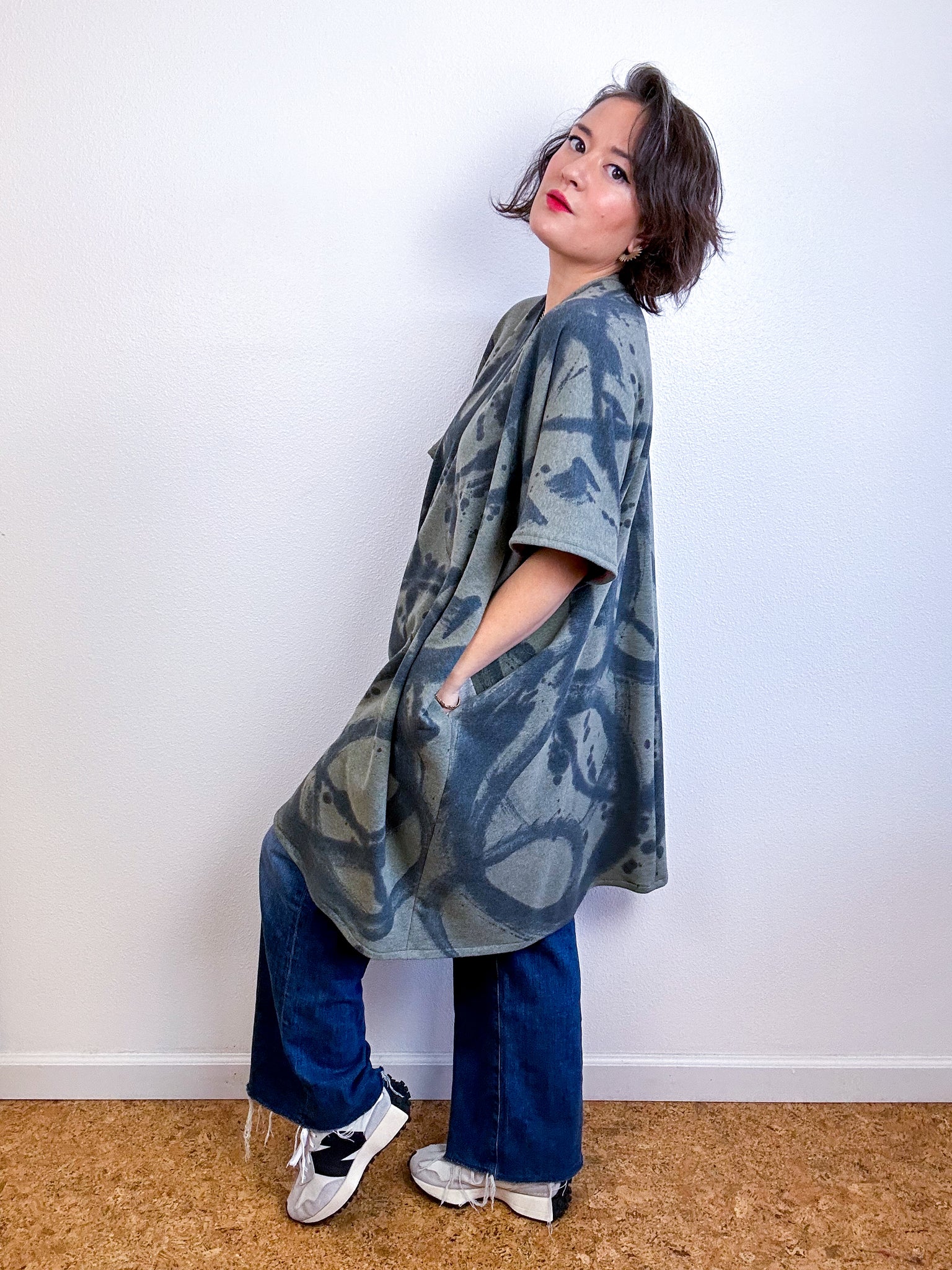 Oversized Hand-Dyed Sweatshirt Smock Dress Olive Sumi