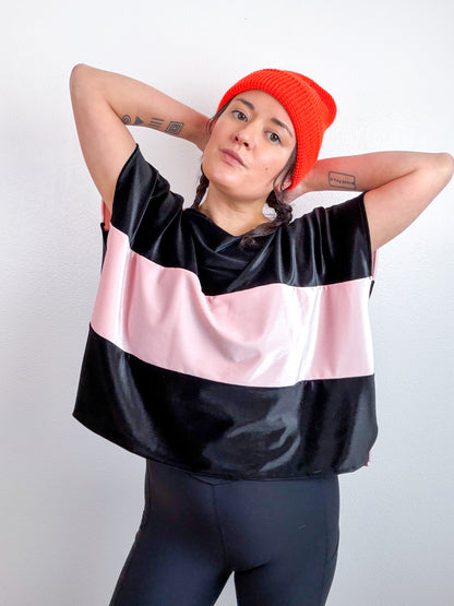 Velvet Flip Crop Black Baby Pink
