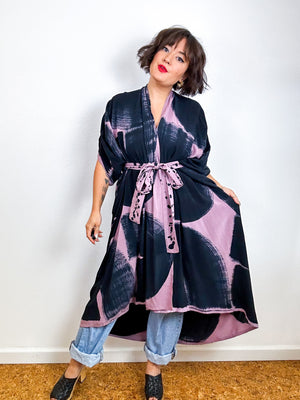 Hand-Dyed High Low Kimono Mauve Black Arc