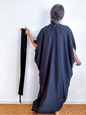 Solid High Low Kimono Black Challis