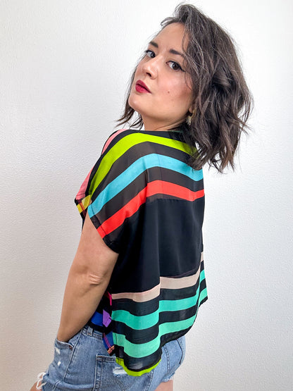 Scrappy Crop Black Rainbow Stripe