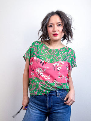 Scrappy Crop Green Pink Floral