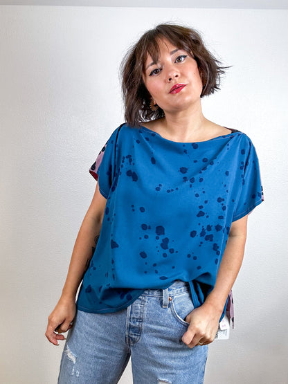 Hand-Dyed Flip Crop Rayon Teal Indigo Rose Black Speckle