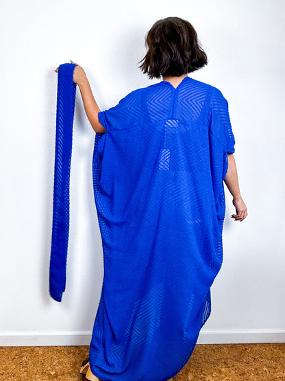 Solid High Low Kimono Royal Blue Chevron Chiffon
