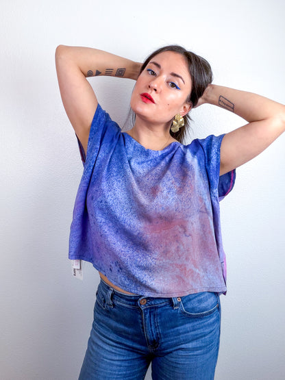 Hand-Dyed Bamboo Flip Crop Blue Pink Speckle