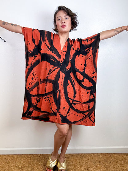 Oversized Hand-Dyed Linen Blend Smock Dress Rust Sumi