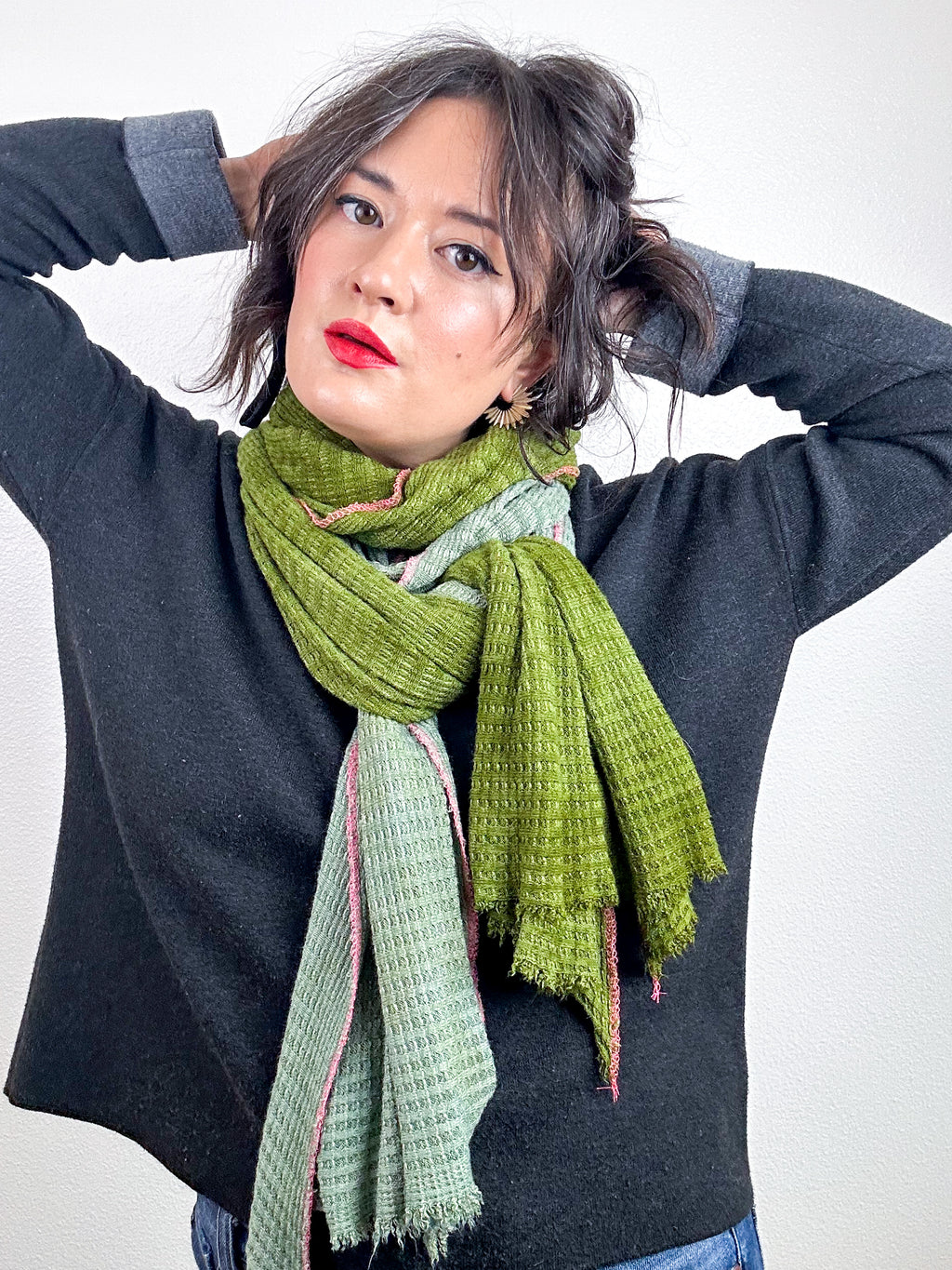 Hand-Dyed Two Tone Knit Scarf Moss Sage