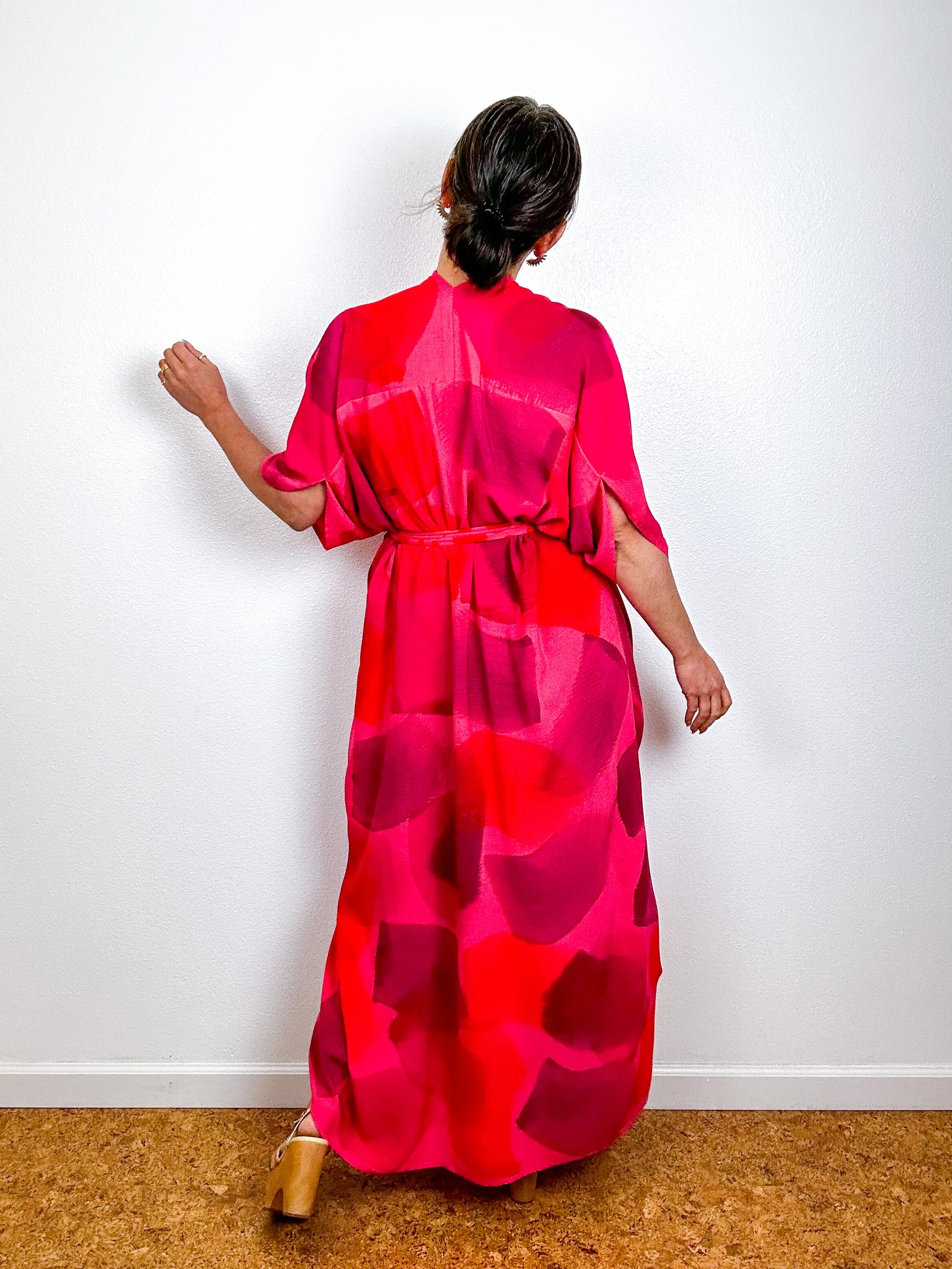 Hand-Dyed High Low Kimono OOAK Coral 1