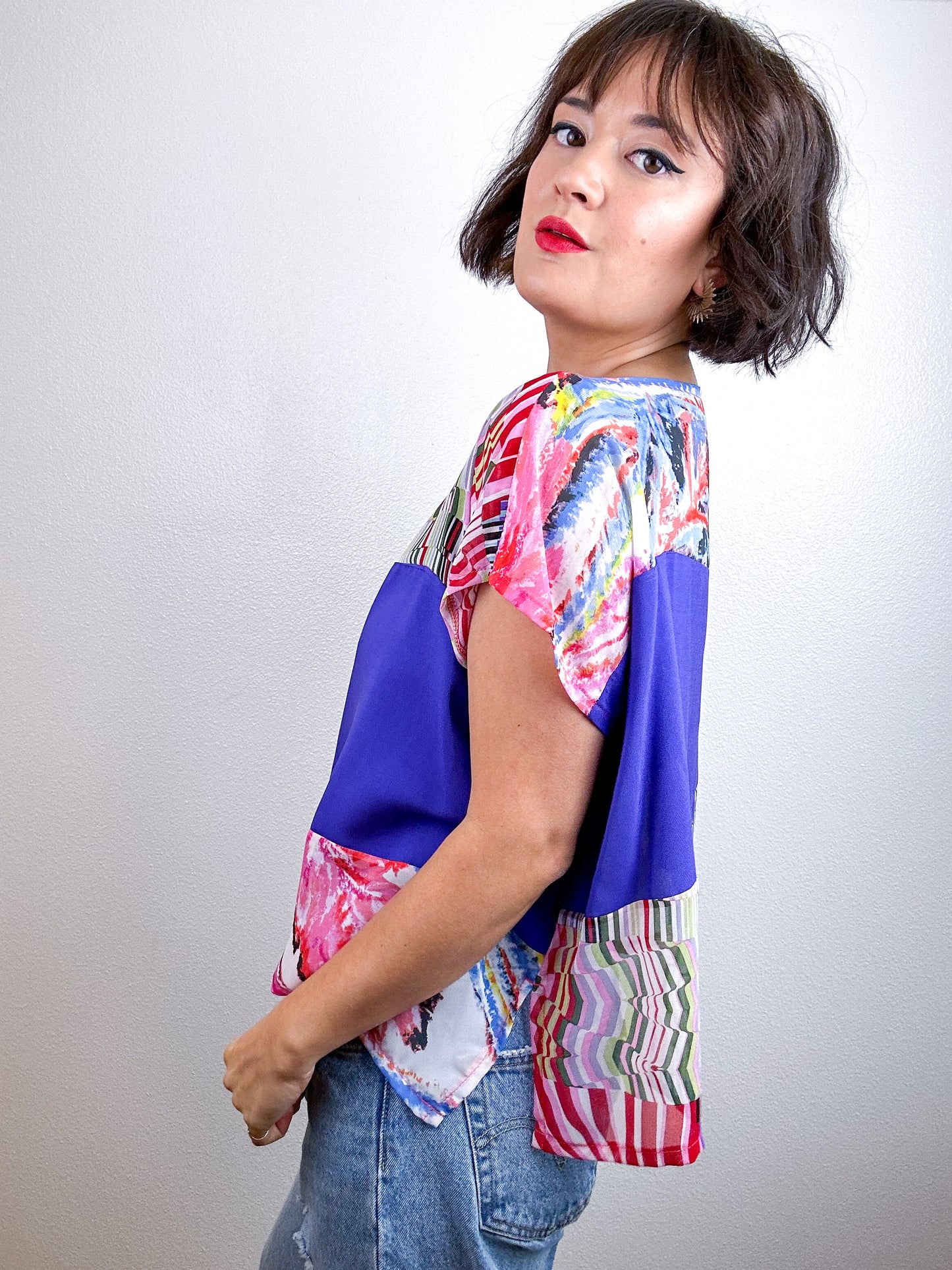 Scrappy Crop Blue Multi Graphic