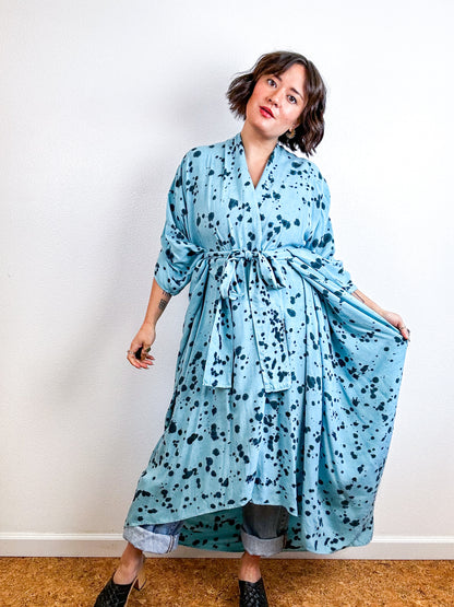 Hand-Dyed High Low Kimono Aqua Teal Speckle