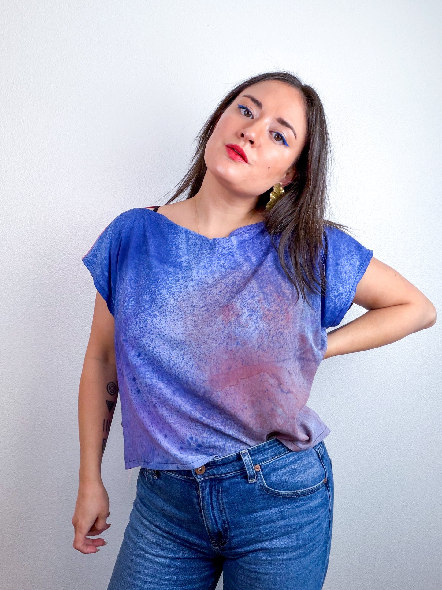 Hand-Dyed Bamboo Flip Crop Blue Pink Speckle