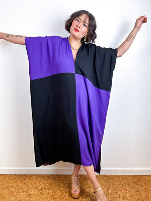 Color Block Midi Caftan Dress Purple Black