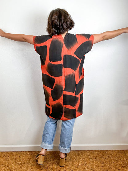 Hand-Dyed Mini Smock Dress Rust Black Brush