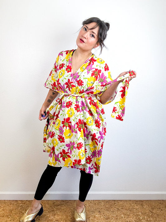 Print Duster Kimono Mini Ivory Lily Cotton Lawn