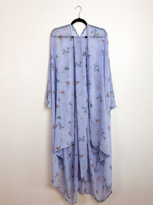 Print High Low Kimono Baby Blue Floral Chiffon