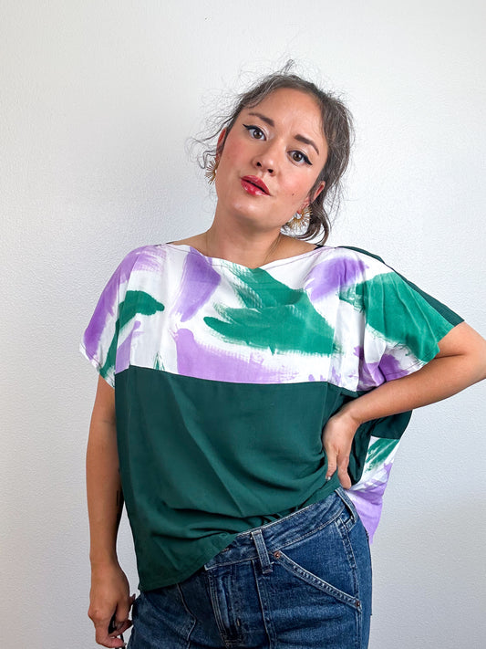 Hand-Dyed Bamboo Flip Crop Forest Teal Orchid