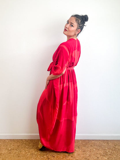 Hand-Dyed High Low Kimono Coral Fuchsia Arc