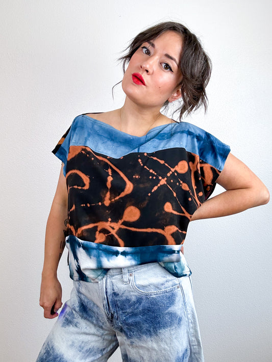 Hand-Dyed Bamboo Scrappy Crop Teal Black Rust Mix
