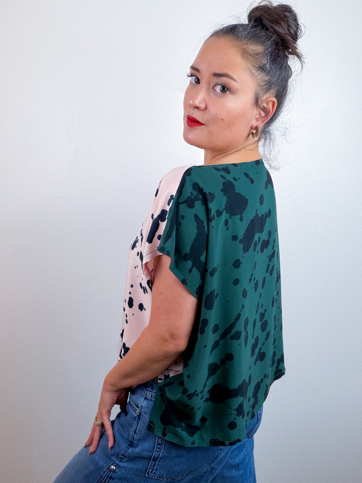 Hand-Dyed Bamboo Flip Crop Blush Forest Speckle