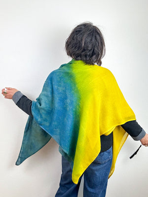 Hand-Dyed Two Tone Gauze Scarf Teal Goldenrod