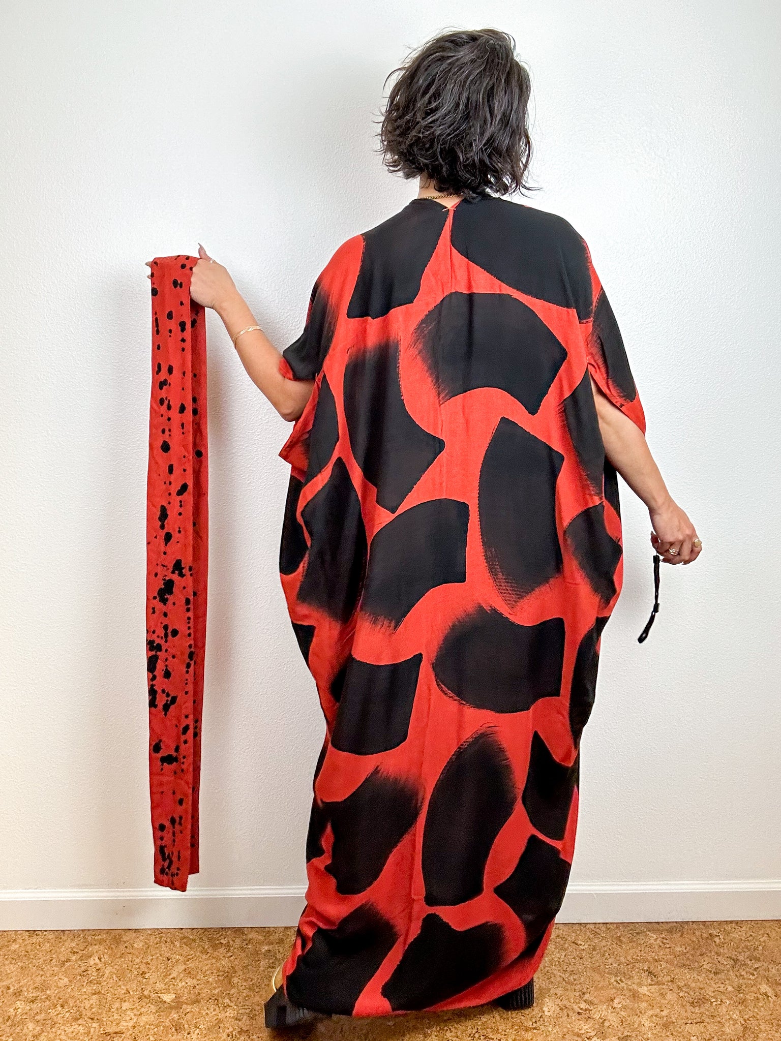 Hand-Dyed High Low Kimono Rust Black Brush