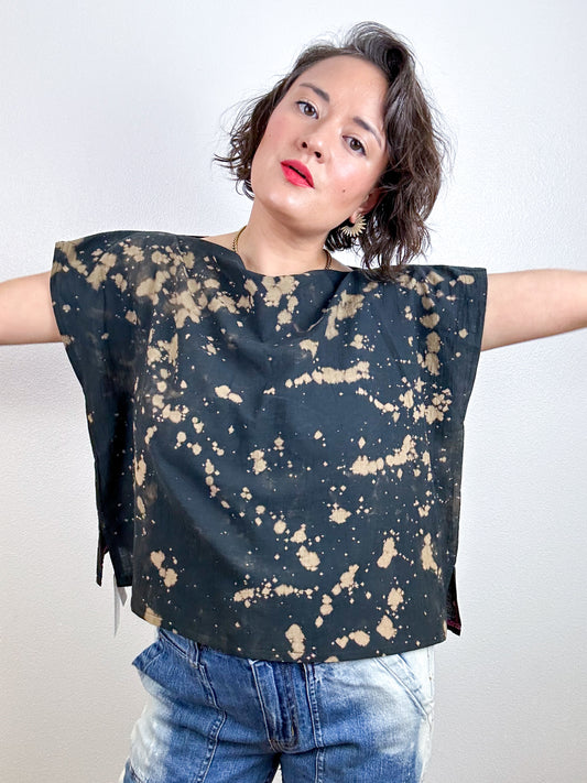 Hand-Dyed Cotton Crop Bleach Speckle Black Taupe