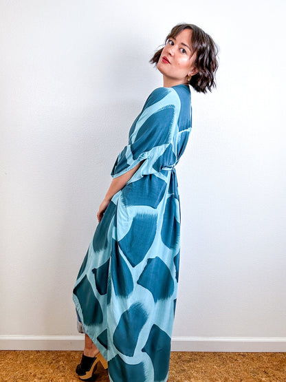 Hand-Dyed High Low Kimono Aqua Teal Brush