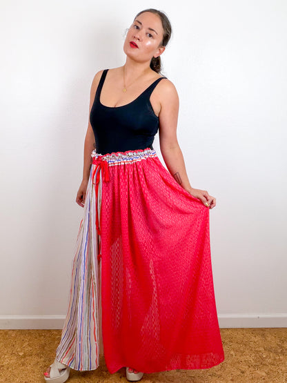 THE SKIRT Scarlet Dots Multi Stripes Reversible Chiffon