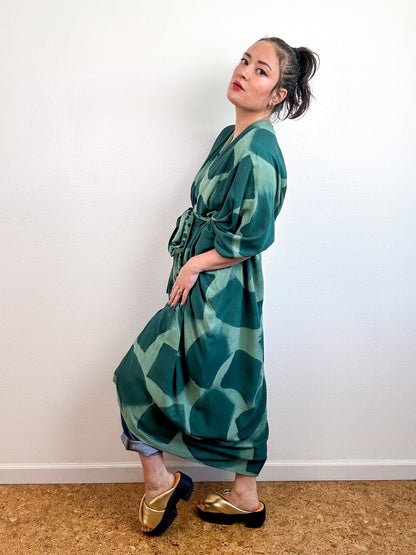 Hand-Dyed High Low Kimono Sage Forest Brush