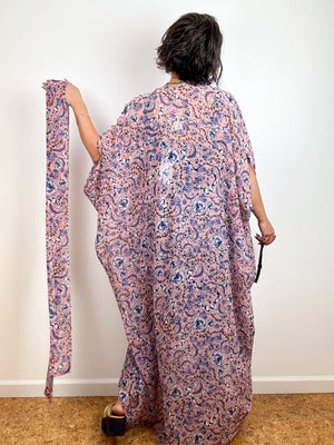 Print High Low Kimono Pink Paisely Chiffon