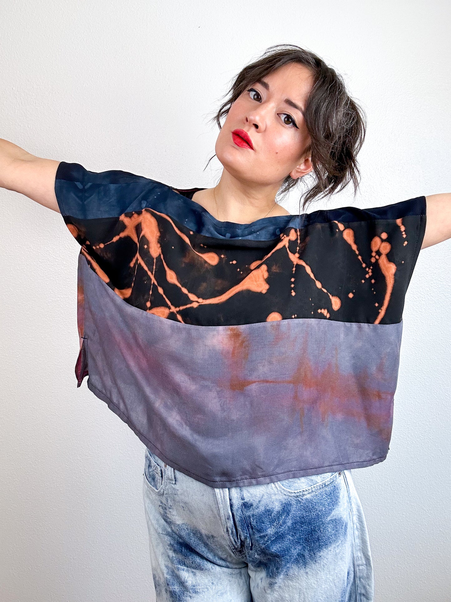 Hand-Dyed Bamboo Scrappy Crop Black Rust Lavender Mix