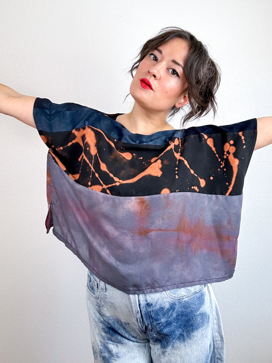 Hand-Dyed Bamboo Scrappy Crop Black Rust Lavender Mix