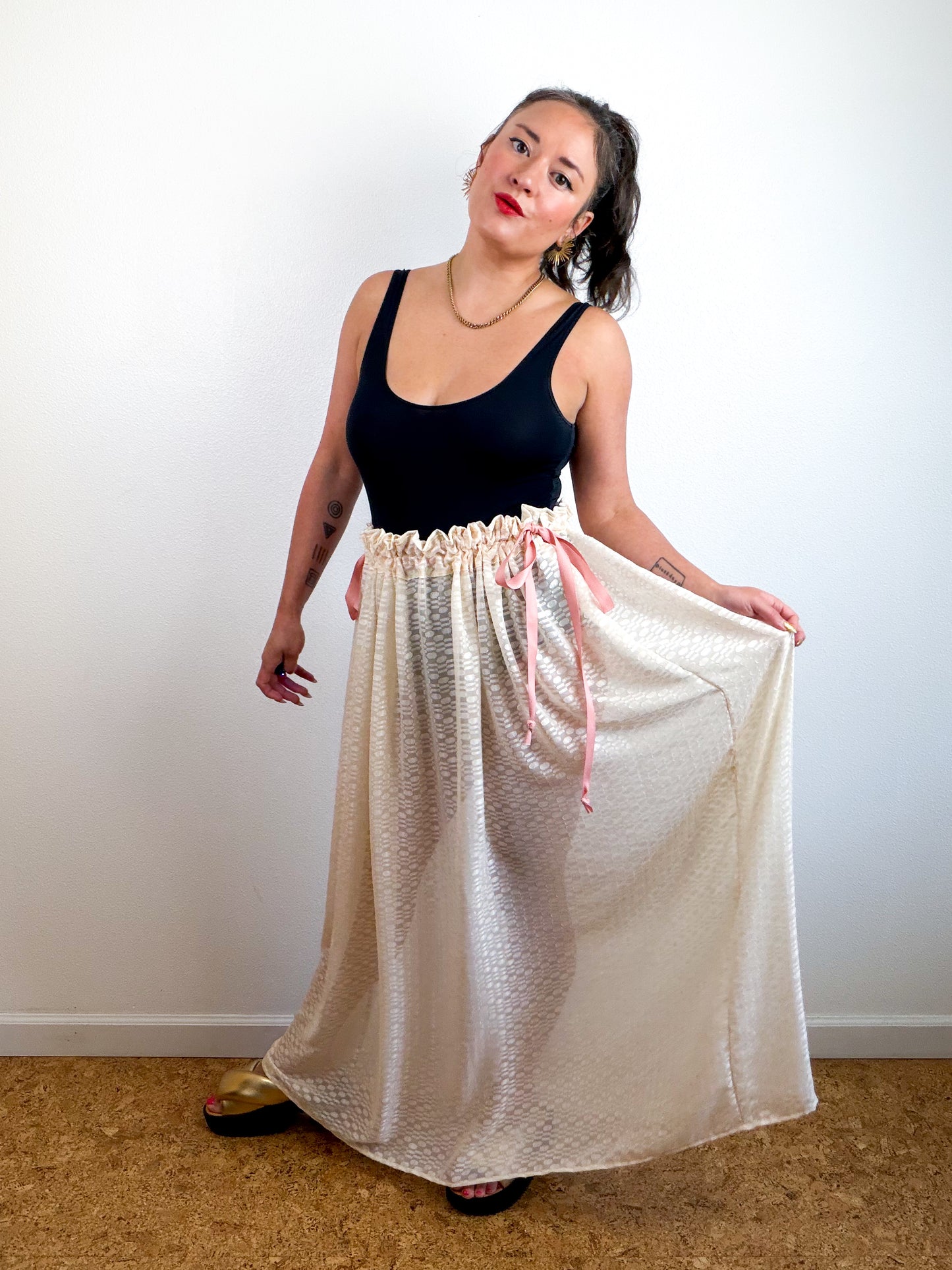 THE SKIRT Ivory Dot Chiffon