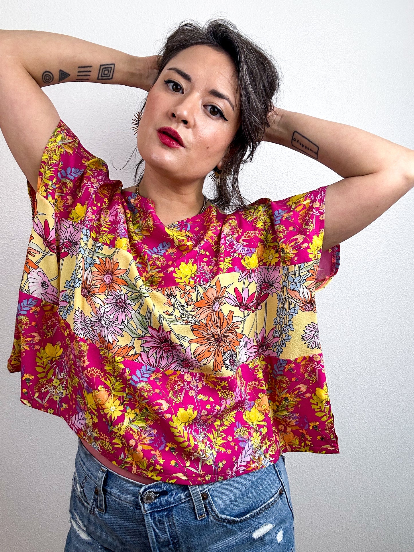 Scrappy Crop Pink Yellow Mini Floral