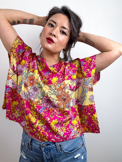 Scrappy Crop Pink Yellow Mini Floral
