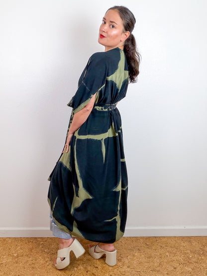 Hand-Dyed High Low Kimono Sage Black Arc