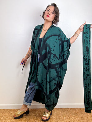 Hand-Dyed High Low Kimono Forest Black Sumi