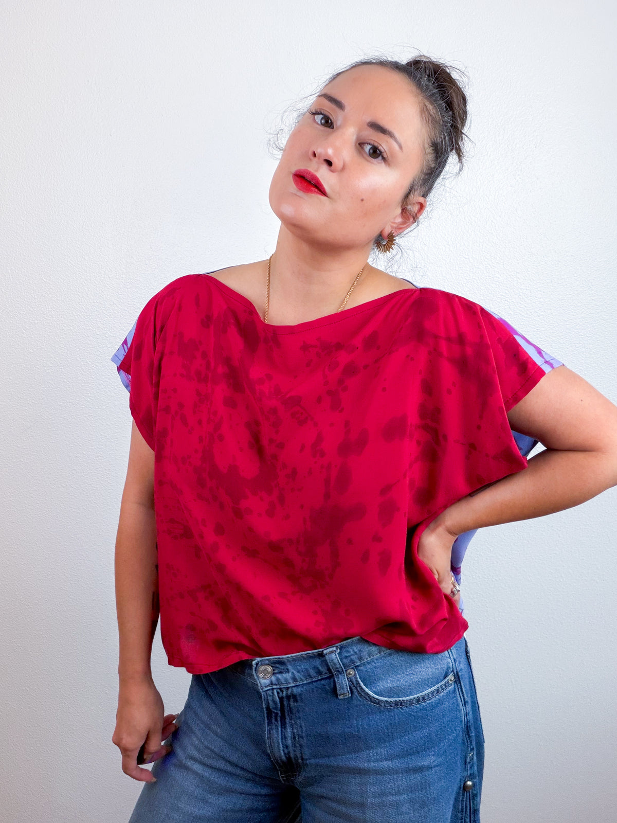 Hand-Dyed Bamboo Flip Crop Crimson Lavender Speckle