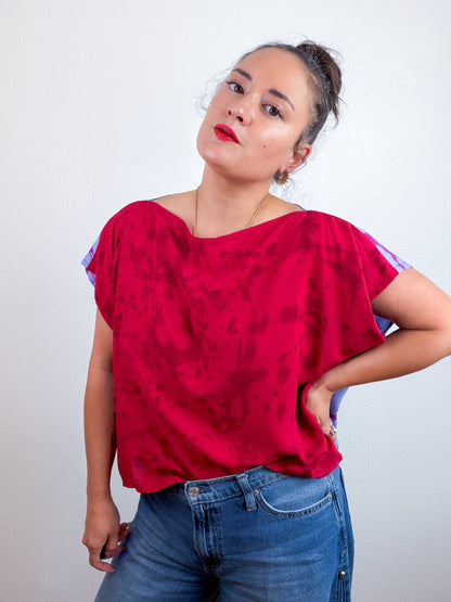 Hand-Dyed Bamboo Flip Crop Crimson Lavender Speckle