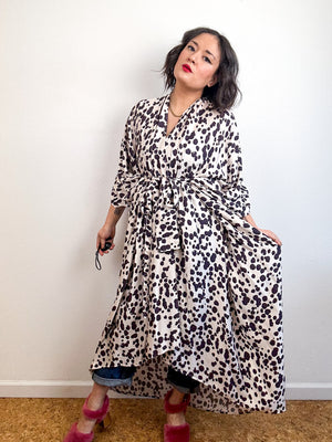 Print High Low Kimono Ivory Brown Spot Challis