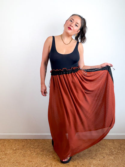 THE SKIRT Rust Black Dots Reversible Chiffon