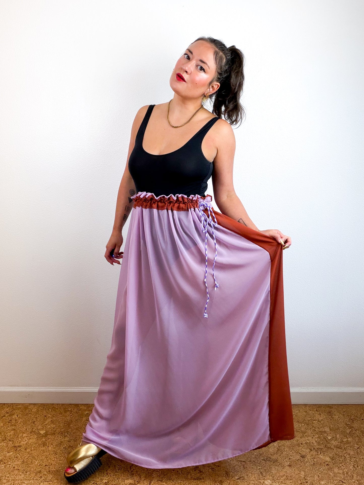 THE SKIRT Rust Lavender Reversible Chiffon