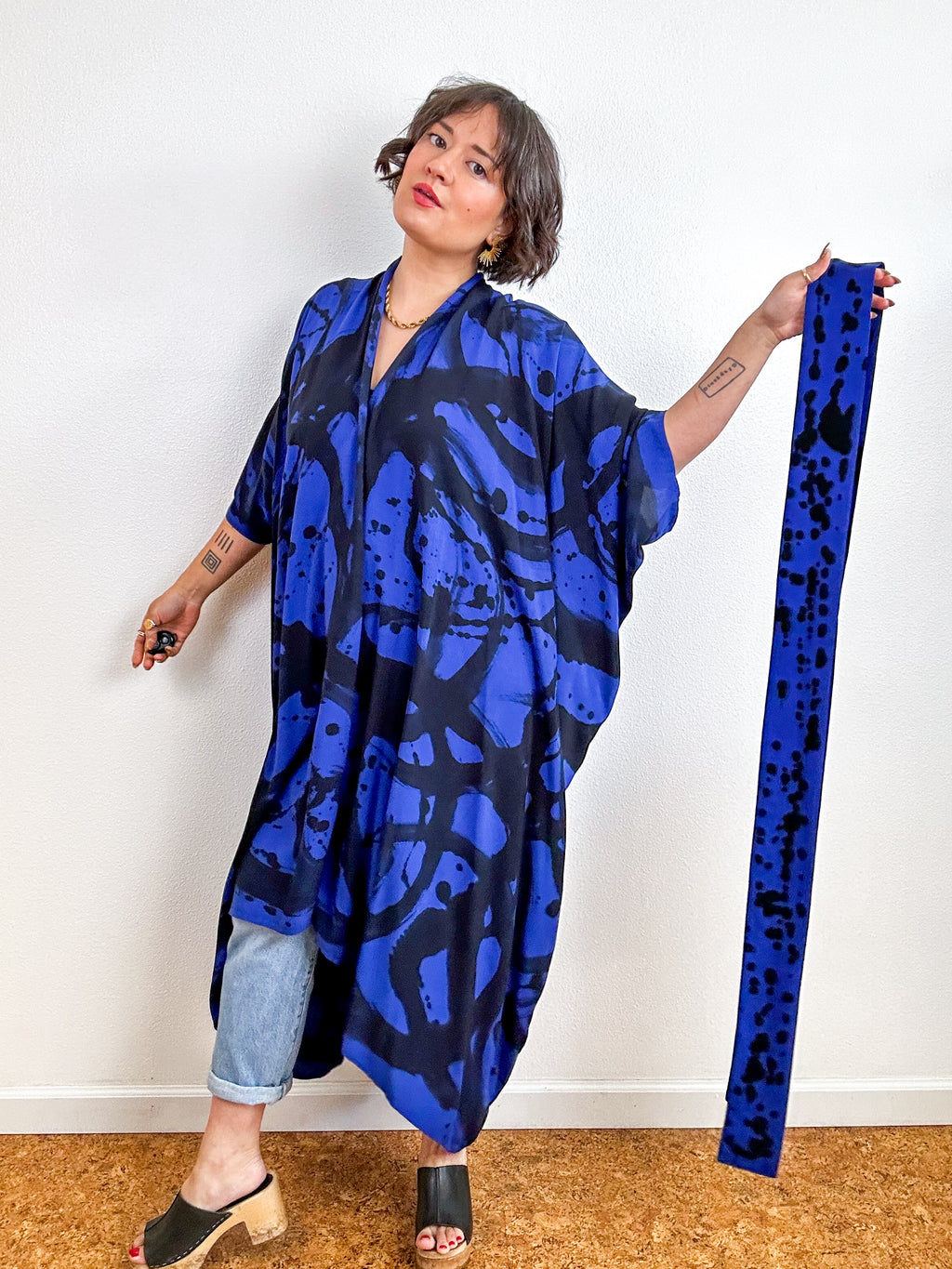 Hand-Dyed High Low Kimono Royal Black Sumi
