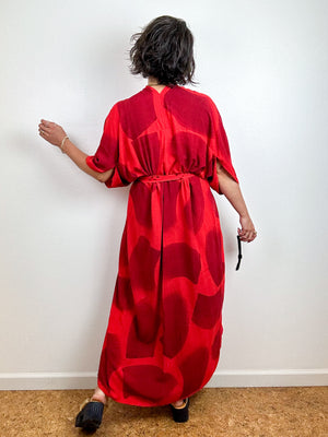 Hand-Dyed High Low Kimono Red Maroon Brush