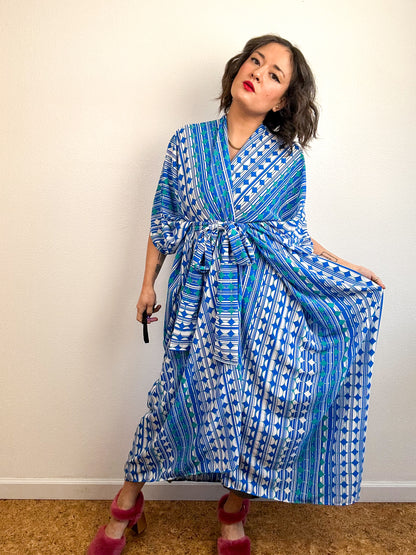 High Low Kimono Turquoise Mod Circles Bubble Crepe