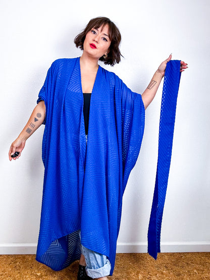 Solid High Low Kimono Royal Blue Chevron Chiffon