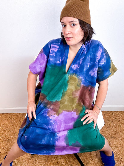 Oversized Hand-Dyed Sweatshirt Smock Dress Colorblock Rabanal