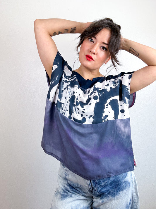 Hand-Dyed Bamboo Scrappy Crop Black Lavender Mix