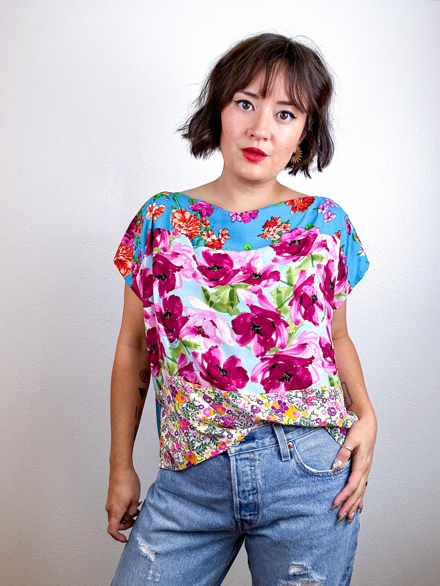 Scrappy Crop Turquoise Pink Floral